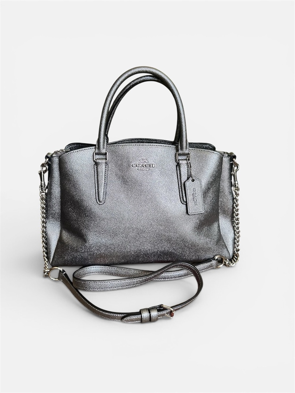Coach Mini Sage Satchel Metallic Silver Leather Crossbody NWOT - Picture 2 of 14